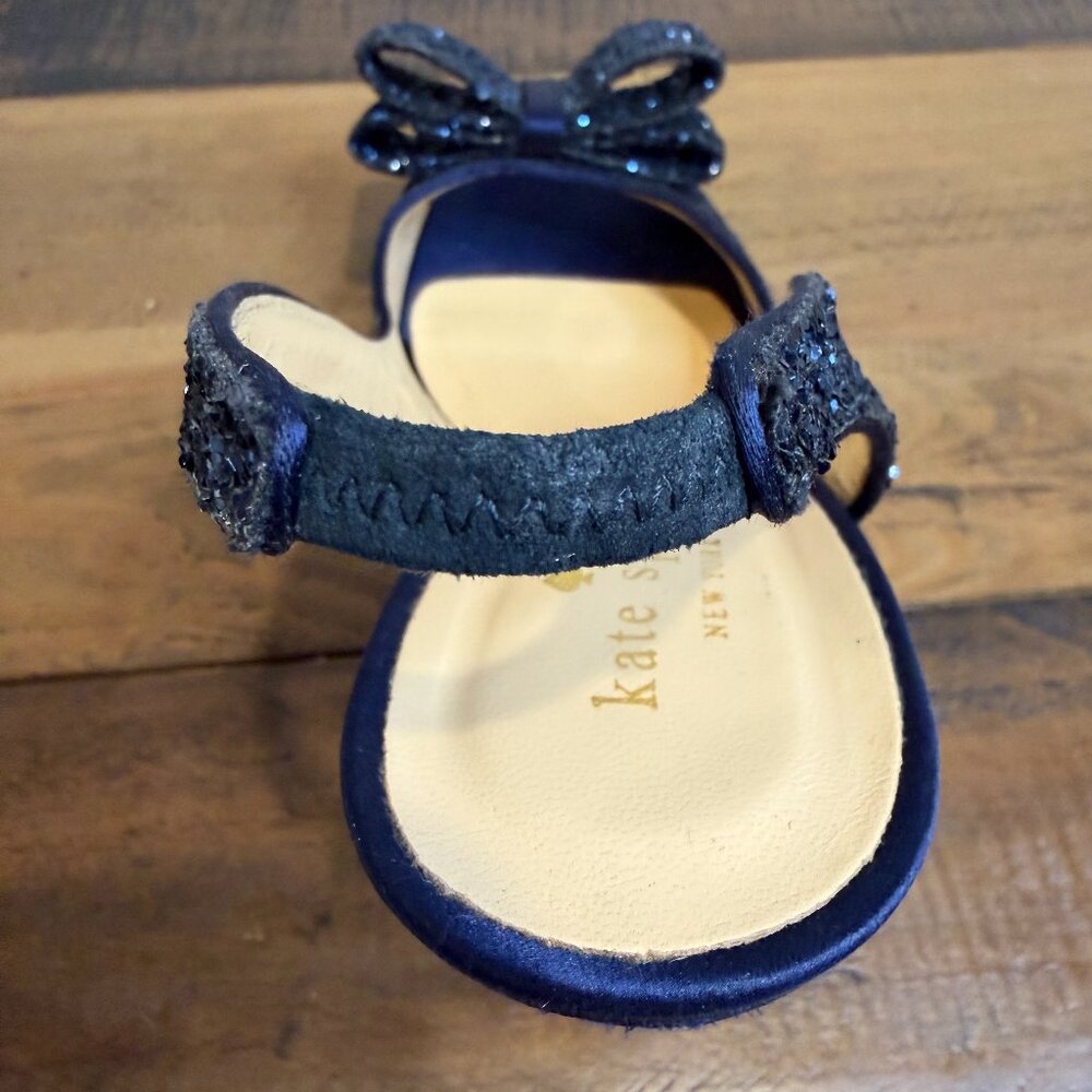 KATE SPADE Navy Glitter Blue Bow Slingback Charm Heels 8 designer glam couquette - Picture 9 of 13